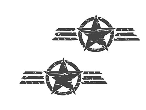 generisch 2 x US Stern Aufkleber Retro Autoaufkleber erhältlich in 35cm, 45cm oder 75cm Länge USA Star Army Military Sticker 267/8 (schwarz matt, 45x20cm) von generisch