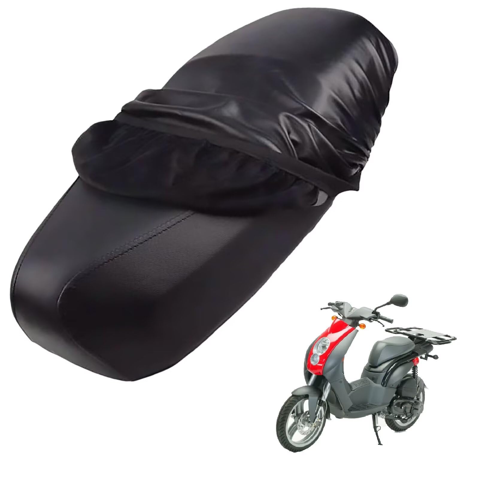 generisch Leder-sitzbezug Motorrad kompatibel mit Peugeot Ludix 2004-Present,Roller sitzbankbezug,wasserdicht,regendicht,staubdicht und sonnenfest (Black) von generisch