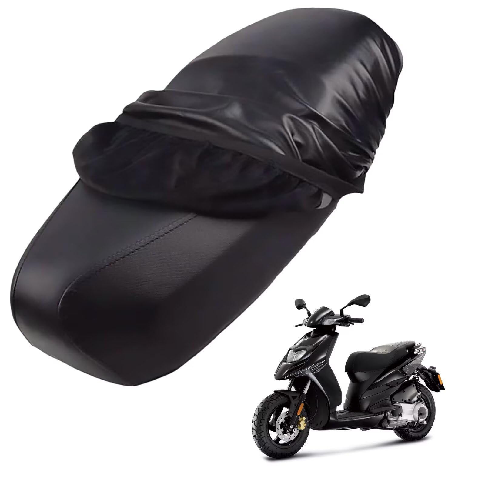 generisch Leder-sitzbezug Motorrad kompatibel mit Piaggio Typhoon 125 2012-2015,Roller sitzbankbezug,wasserdicht,regendicht,staubdicht und sonnenfest (Black) von generisch