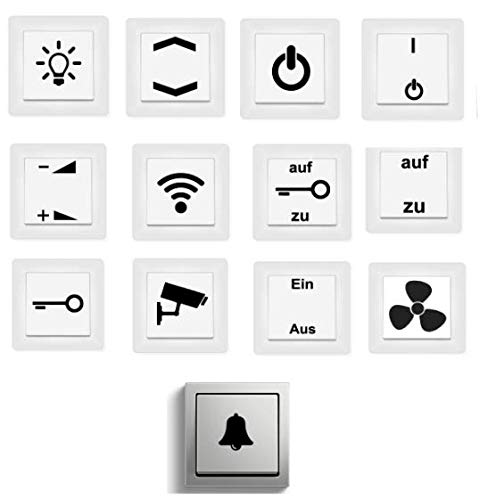 generisch Schalter Aufkleber Set 13 teilig, Schalter Beschriftung Glocke Klingel Licht Schlüssel Auf zu (125/4) (schwarz Glanz) von generisch