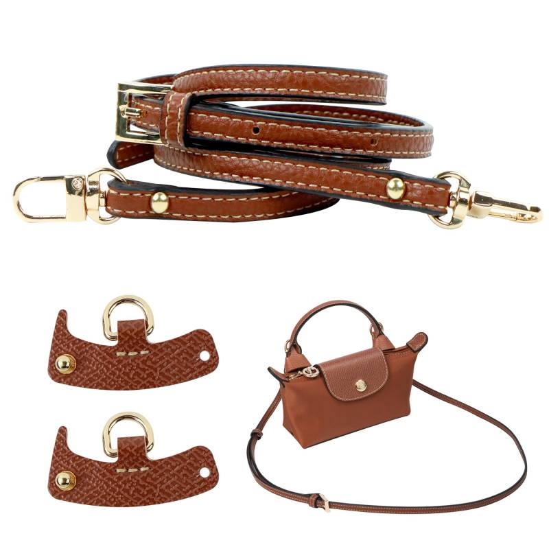 Leder Schultergurt für Longchamp Tasche Damen, Verstellbarer Henkelriemen für Mini Bag, Schultergurt für Taschen Braun Mini Schulranzen Strap, 2 Stück Schultergurtadapter, 90mm Breite, Länge 120cm von gexuamz