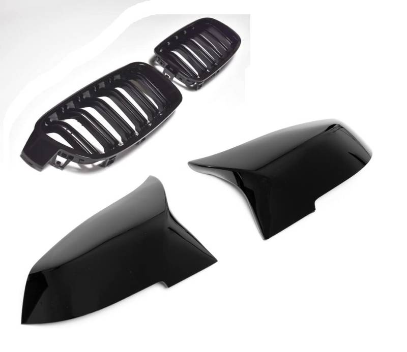 Kompatibel mit/Passend für BMW 3er F30/F31 Grill + Spiegelkappen Hochglanz Schwarz 2011-2019 von goingfast