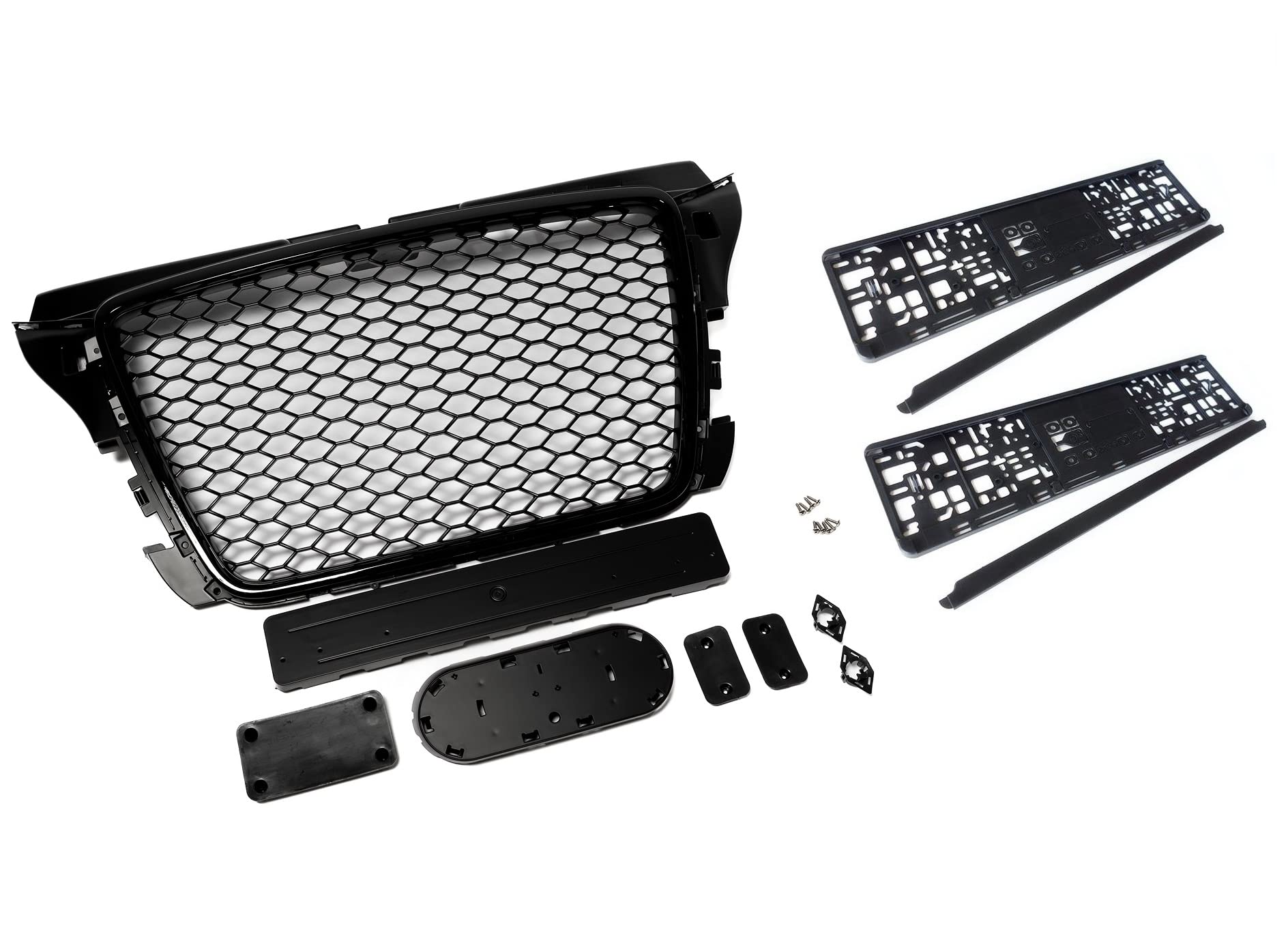 Passend für Audi A3 8P Kühlergrill Wabengrill Front Grill mit Emblemhalter Kennzeichenhalter PDC 08-13 von goingfast