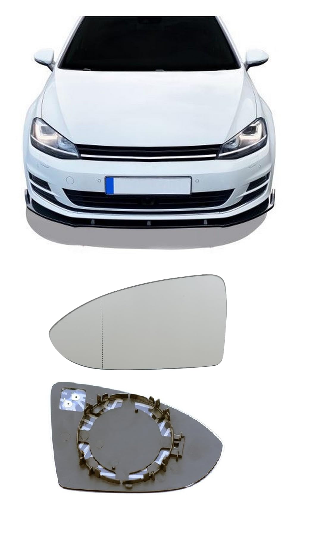 Passend für Golf 7 Spiegelglas Links Fahrerseite Beheizbar Asphärisch mit Trägerplatte Ersatzspiegelglas für Außenspiegel toter Winkel von goingfast