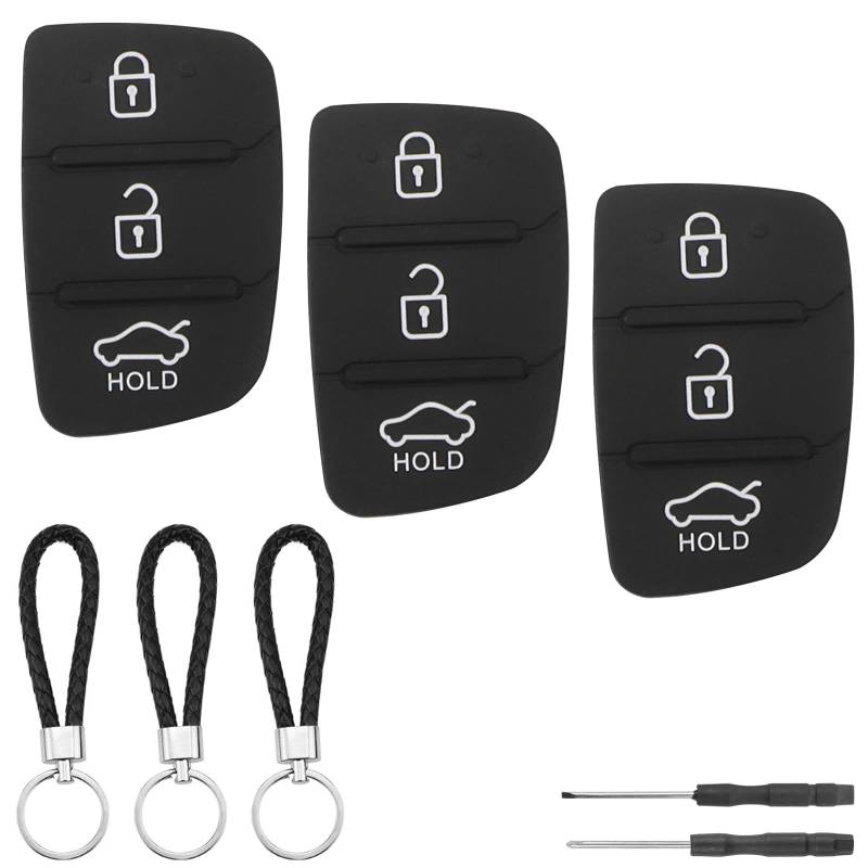 guobinZH 3 Stück Autoschlüssel Tastenfeld für Hyundai i40 i30 i20 i10 ix20 ix30 ix35 Santa Fe Tucson 3 Tasten Fernbedienung Gehäuse Schlüsselgehäuse Auto Schlüssel Hülle Gummi mit Schlüsselanhänger von guobinZH