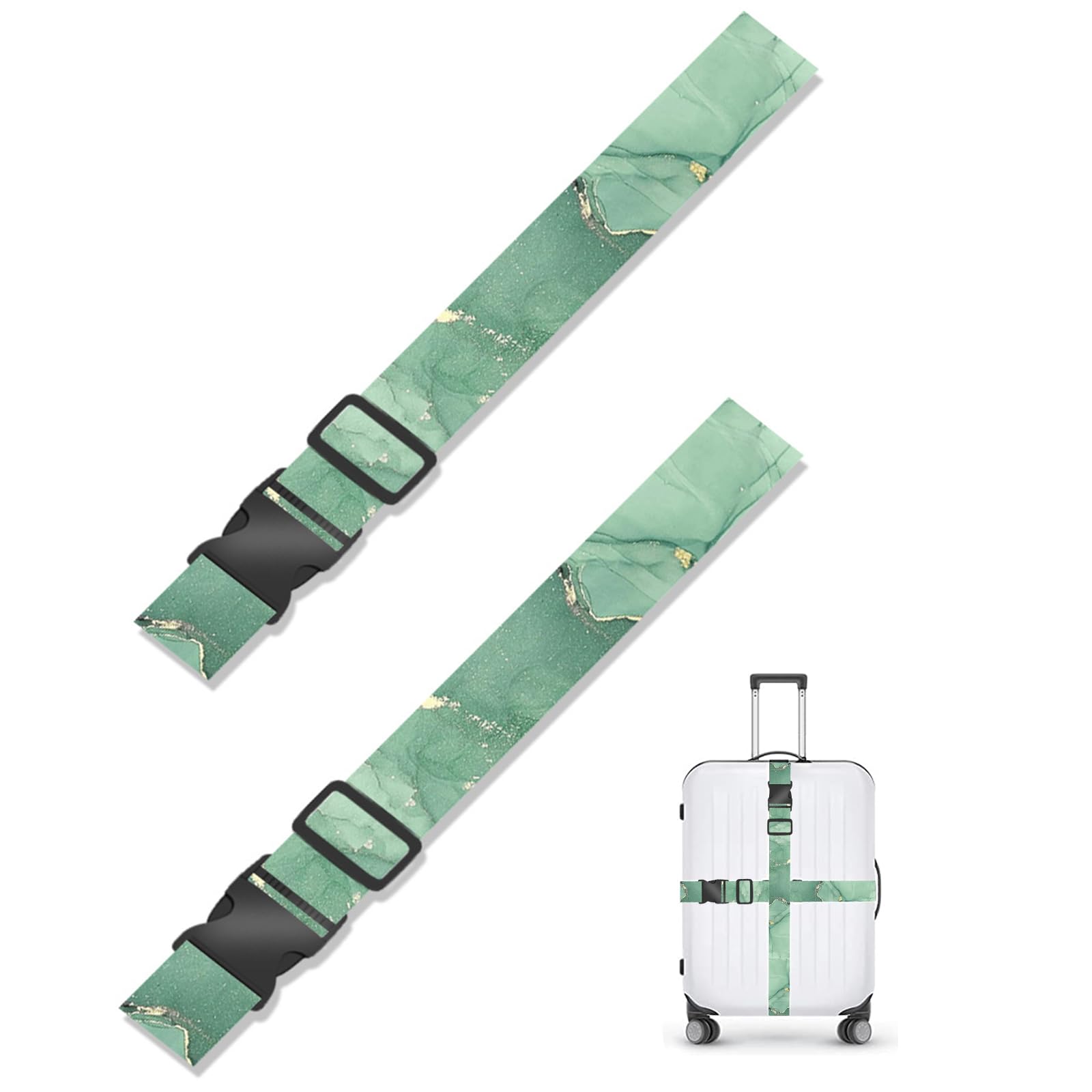 2 Stück Koffergurt, Koffergurt Kofferband, Verstellbare Gepäckgurt, für Sicheren Verschließen, Koffergürtel mit Schnellverschluss Schnalle, Grünes Steinmuster von gvivej