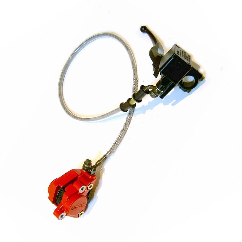 BREMSE BREMSANLAGE VORNE KOMPLETT BREMSSATTEL - BREMSLEITUNG - BREMSZYLINDER für BAOTIAN BT49QT-20 z.T. SARO AGM BENZHOU YIYING FLEX TECH HUATIAN KYMCO JINAN QINGQI REX CHINA ROLLER GY6 von gy6-ersatzteile_de