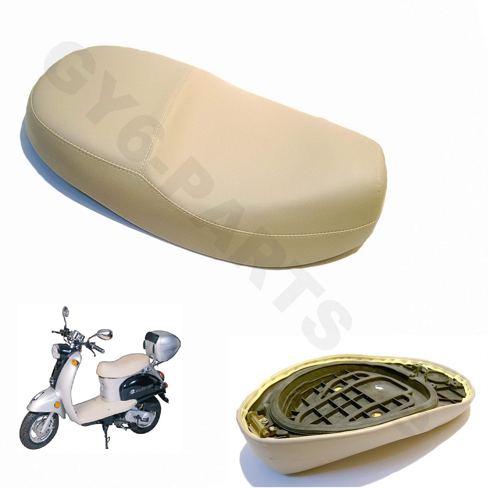 SITZBANK/SATTEL für 2- & 4-TAKT CHINA ROLLER 50 * 2-SITZER * in beige * z.B. passend für viele RETRO ROLLER MODELLE BAOTIAN BT49QT-11 MOTOWORX JONWAY BENZHOU YIYING YY50QT-15 von gy6-ersatzteile_de