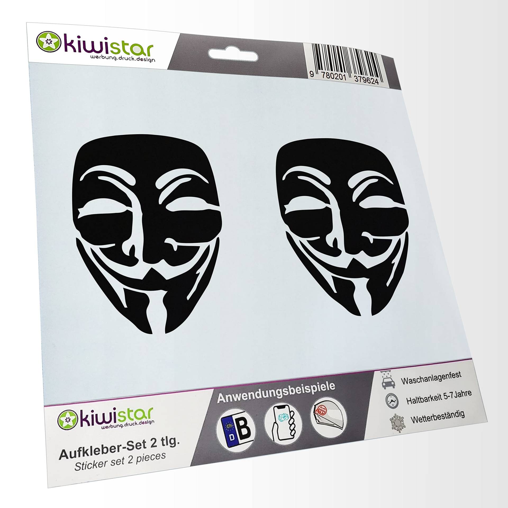 - 2X Kennzeichenaufkleber -Anonymous Maske Aufkleber für Auto, Laptop, Fahrrad, LKW, Motorrad Mehrfarbig JDM Decal Racing von hauptsachebeklebt