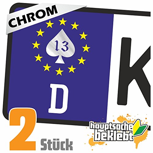 KIWISTAR - 2X Kennzeichenaufkleber - Pik 13 - Lucky 13 - Kennzeichen Aufkleber Sticker Nummernschild - in 15 Farben von hauptsachebeklebt