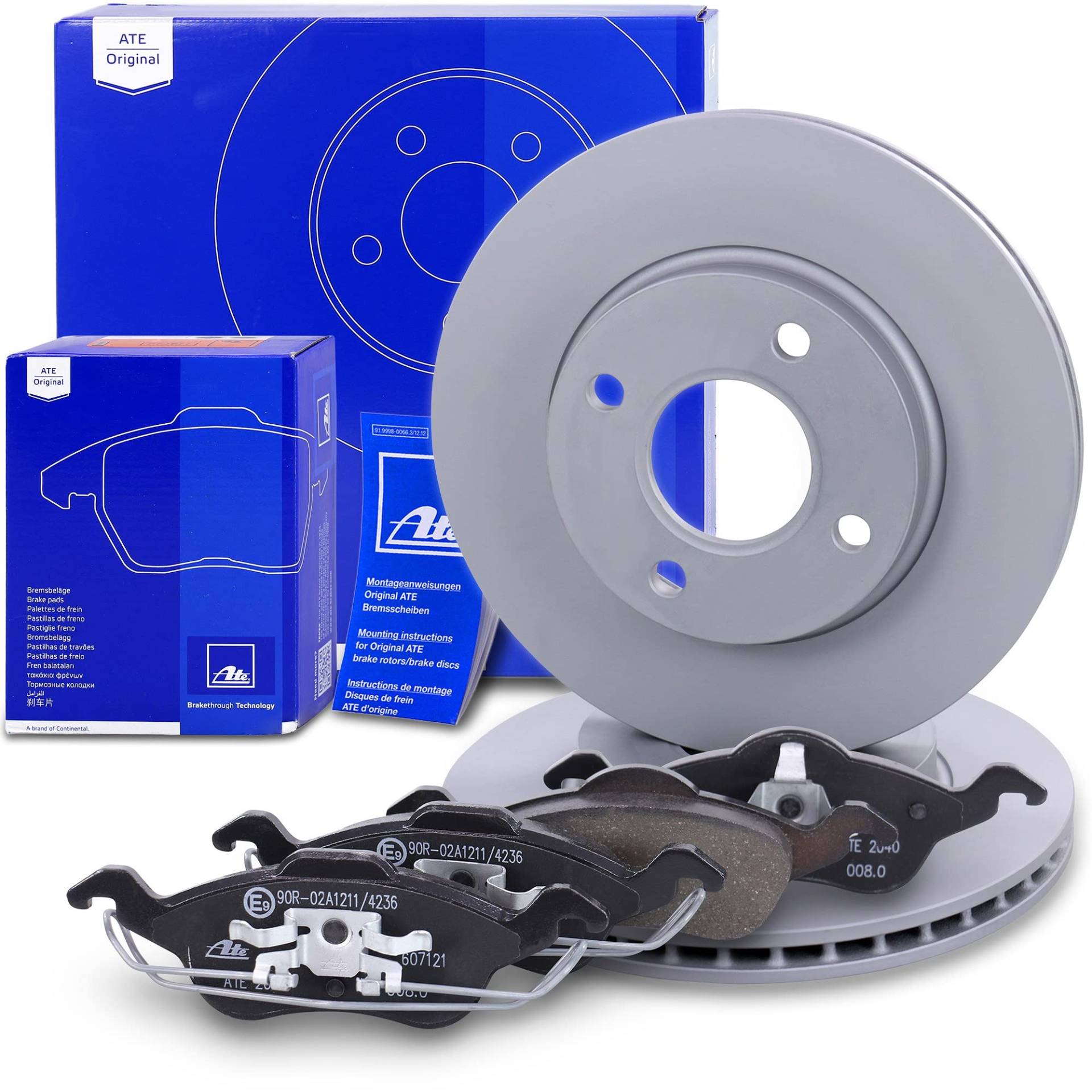 ATE Bremsenset Vorderachse inkl. Bremsscheiben vorne Ø 258 mm belüftet und Bremsbeläge vorne Kompatibel mit FORD FOCUS Mk1 von ATE