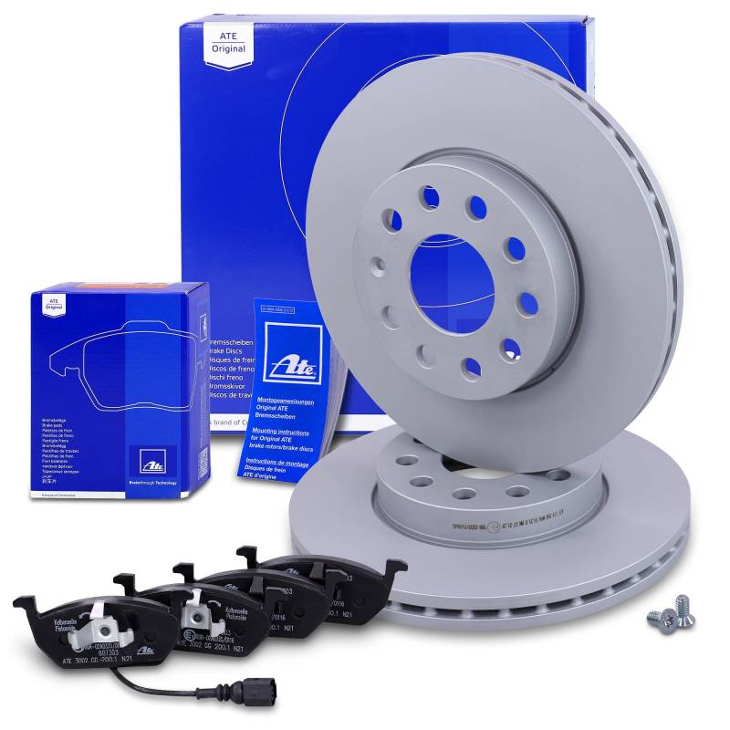 ATE Bremsenset Vorderachse inkl. Bremsscheiben vorne Ø 276 mm belüftet und Bremsbeläge vorne + Verschleißkontakt Kompatibel mit AUDI A3, SEAT LEON, SKODA OCTAVIA 3, VW GOLF 7 von hegehof