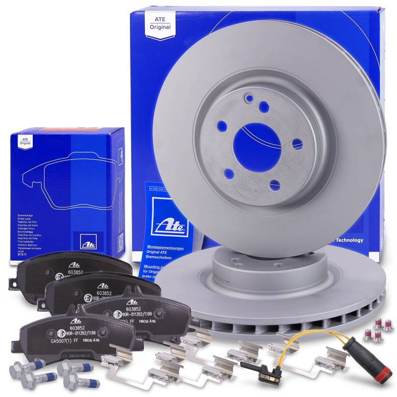 ATE Bremsenset Vorderachse inkl. Bremsscheiben vorne Ø 330 mm belüftet und Bremsbeläge vorne + Verschleißkontakt Kompatibel mit MERCEDES-BENZ GLK-Klasse (X204) von ATE