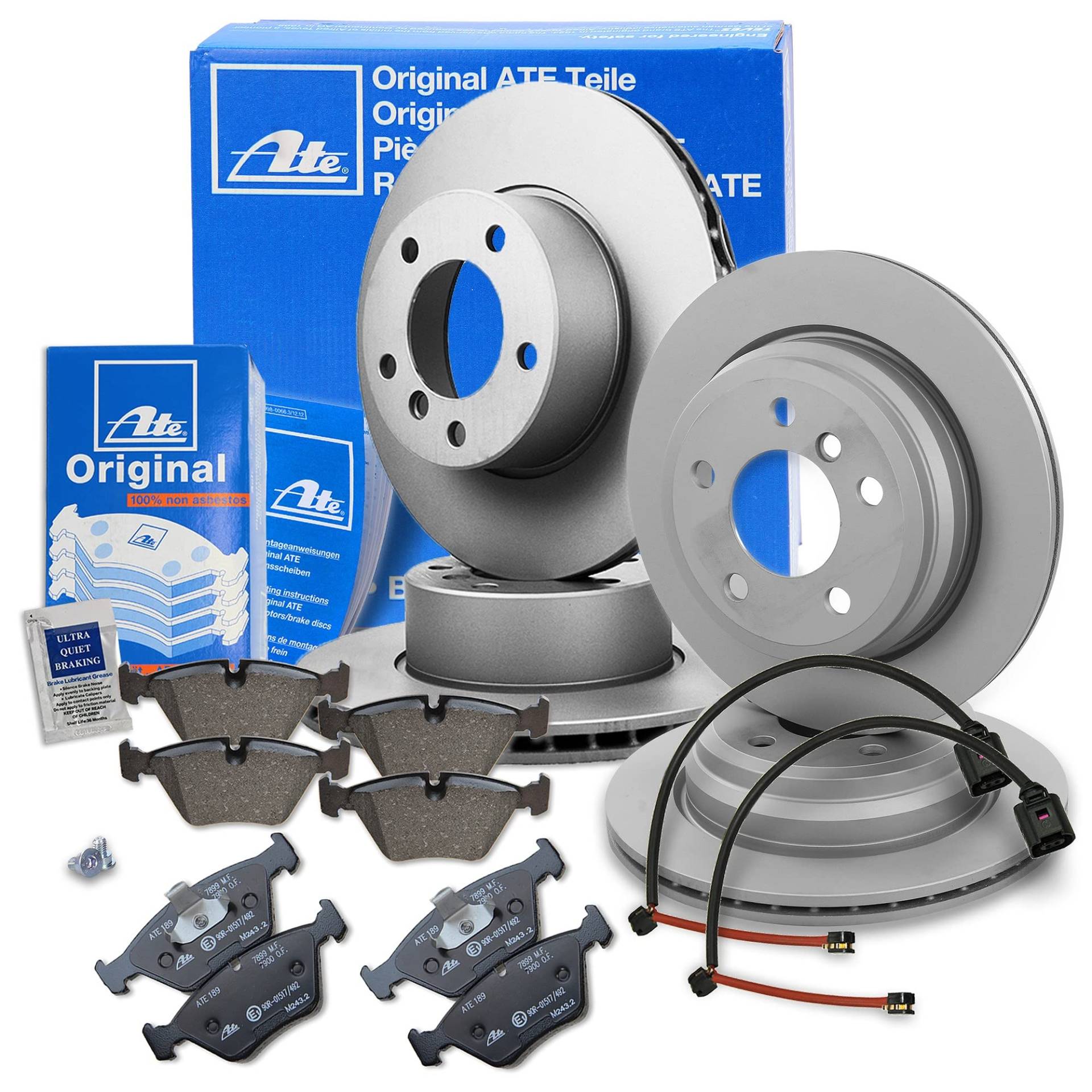 ATE Bremsenset inkl. Bremsscheiben vorne Ø 300 mm + hinten Ø 300 mm und Bremsbeläge vorne + hinten und Verschleißkontakt Kompatibel mit BMW 3er, 4er ATE Bremsenset inkl. Bremsscheiben vorne Ø 300 mm + hinten Ø 300 mm und Bremsbeläge vorne + hinten und Verschleißkontakt Kompatibel mit BMW 3er, 4er von ATE