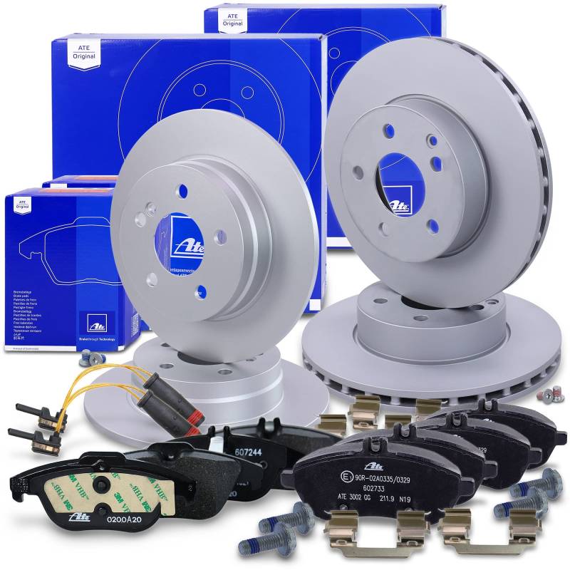 ATE Bremsenset inkl. Bremsscheiben vorne Ø 288 mm + hinten Ø 278 mm und Bremsbeläge vorne + hinten und Verschleißkontakt Kompatibel mit MERCEDES-BENZ C-Klasse (W204), C-Klasse T-Model (S204) von Generisch