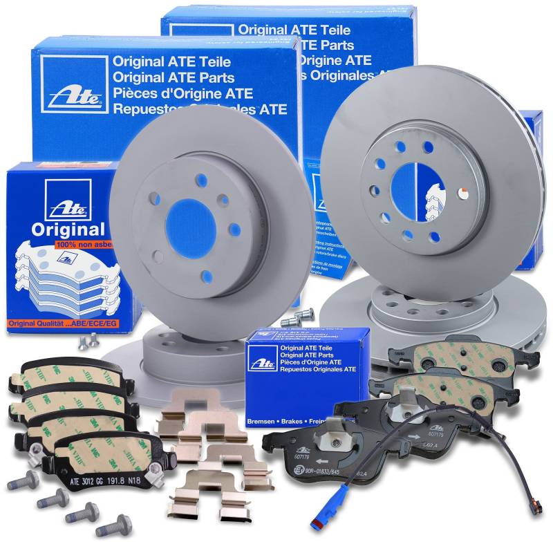 ATE Bremsenset inkl. Bremsscheiben vorne Ø 280 mm belüftet + hinten Ø 264 mm voll und Bremsbeläge vorne + hinten und Verschleißkontakt Kompatibel mit OPEL ASTRA H (A04) (L70), ZAFIRA A + B (A05) von Generisch