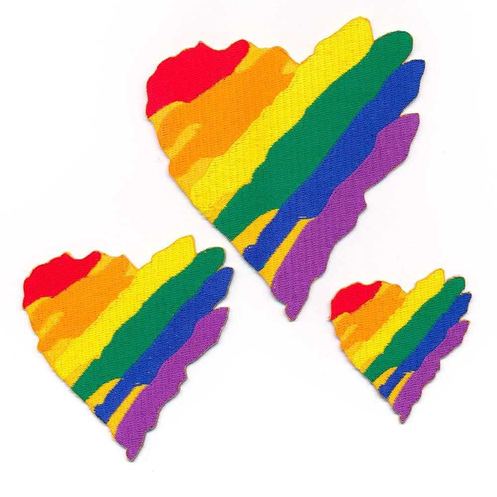 3 Regenbogen Herzen LGBT Pride Rainbow Heart Patch Aufnäher Aufbügler Set 1998 von hegibaer