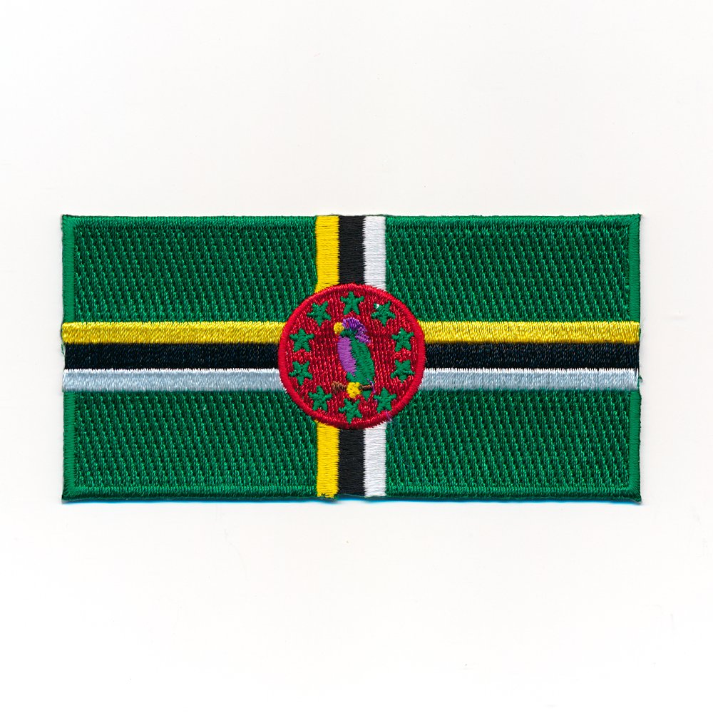 hegibaer 50 x 25 mm Dominica Flagge Roseau Flag Karibik Edel Aufnäher Aufbügler 1047 A von hegibaer