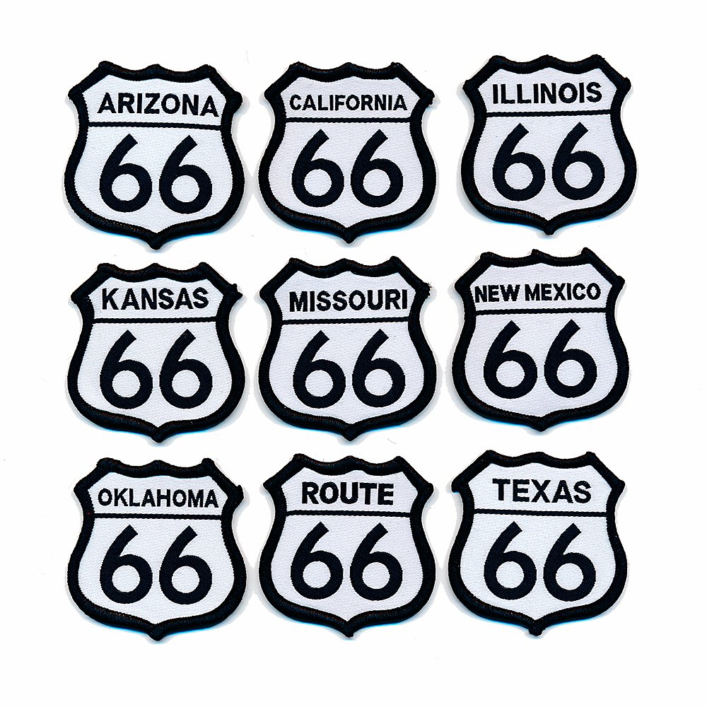 hegibaer 9er Set mit 48 x 48 mm Route 66 Amerika USA Mother Road Patches Aufnäher Aufbügler von hegibaer