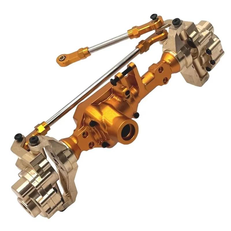 JYYTERD RC Vorder Hinter Achse Kompatibel Mit WLtoys 104006 104010 104020 104026 1/10 RC-Auto-Upgrade Messing-Aluminium-Vorder-Hinter-Portal-Achsgehäuse-Set(Yellow,Front) von hjuink