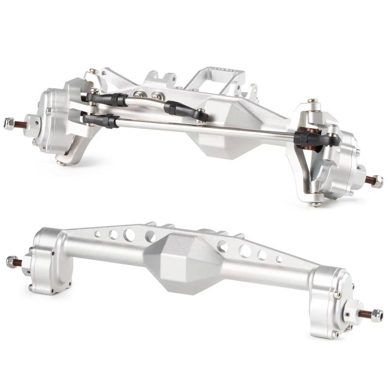 RC Vorder Hinter Achse Kompatibel Mit H10 Für OPTIC Für Capra RC Für Rock Crawler Für LCG Cheater Rigs Bearbeitetes Offset-Portal Vorder- Und Hinterachse Mit Servohalterung(Silver,Front and Rear) von hjuink