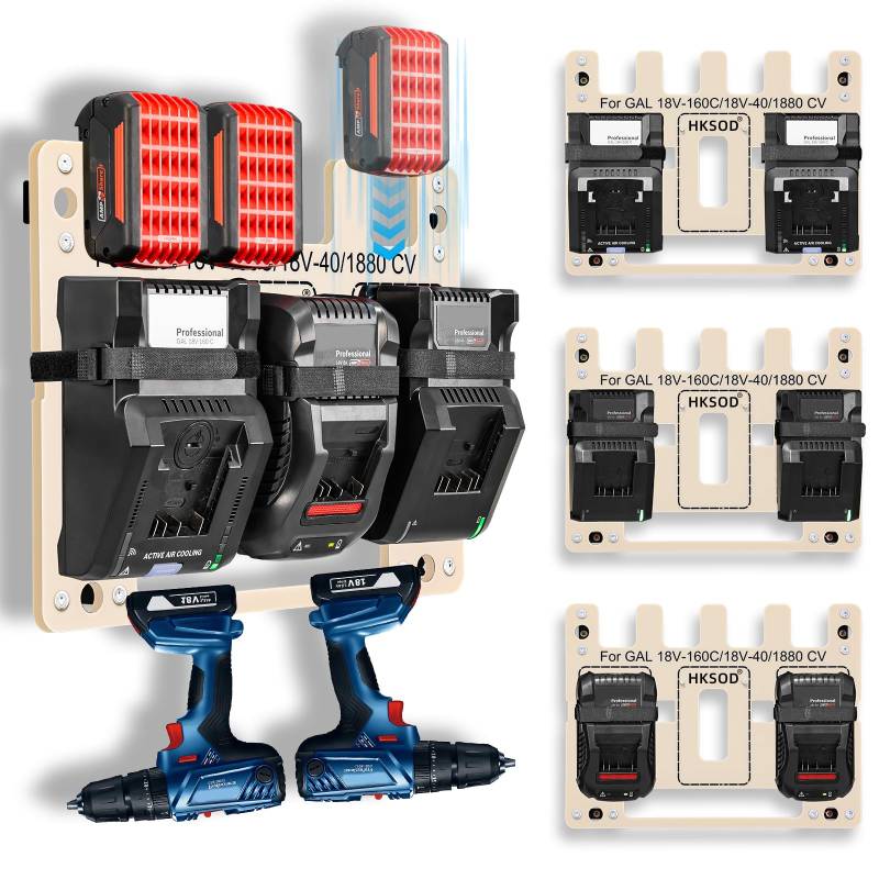 Hksod für Bosch Wandhalterung, für Bosch LadegeräT 18v Und für Bosch Professional 18v Wandmontierter,Bietet Platz 4 für akku,Batteriehalter Auch FüR Akku-Bohrschrauber ErhäLtlich von hksod