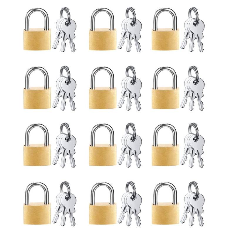 holanae 12Er-Pack Mini-VorhäNgeschloss Kleines VorhäNgeschloss Aus Massivem Messing mit 3 SchlüSseln für GepäCkschloss, Rucksack, Spindschloss im Fitnessstudio, Kofferschloss von holanae