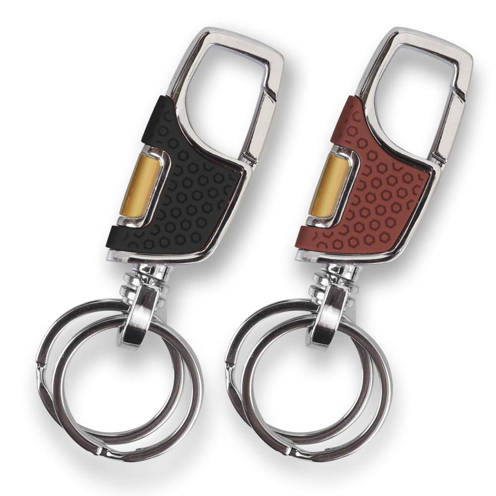 HomEdge Robuster Schlüsselanhänger, 2 Stück Autoschlüsselanhänger mit 2 Metall-Schlüsselringen, Karabiner, Schwarz und Braun von homEdge