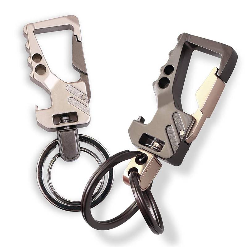 homEdge Robuster Schlüsselanhänger mit Flaschenöffner, 2 Stück Autoschlüsselanhänger mit 2 Metall-Schlüsselringen, Karabiner, Schlüsselanhänger (Pistole/Gold+Silber/Pistole) von homEdge