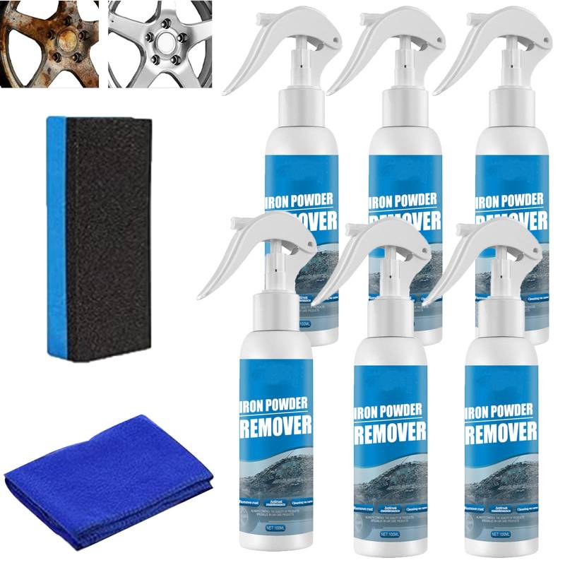 Iron Powder Remover, Car Rust Removal Spray, Multifunktionaler Lackreiniger, Autopflegespray, Rostlöser Schnell-Entferner Spray, zur Entfernung von Rost an vielfältigen Stellen. (6ps) von homomdy