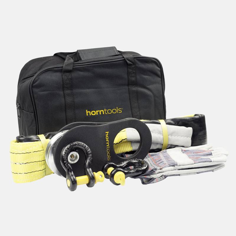 horntools Zubehör Set Seilwinde mit Umlenkrolle, Schäkel, Baumgurt, Handschuhe, Tasche Alles für die Bergung im Offroad von horntools