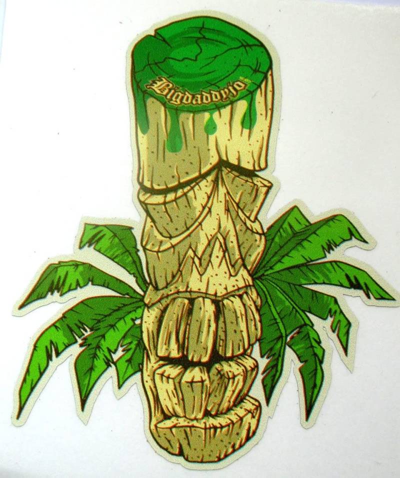 Hotrodspirit Aufkleber Tiki und grünes Blatt 10 x 7,5 cm bigdaddyjo Kustom Kulture von hotrodspirit