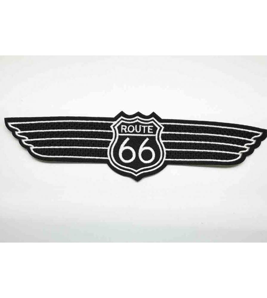 Hotrodspirit – Aufnäher Route 66 emailliert schwarz und weiß 20,5 x 5 cm Road USA zum Aufbügeln von hotrodspirit