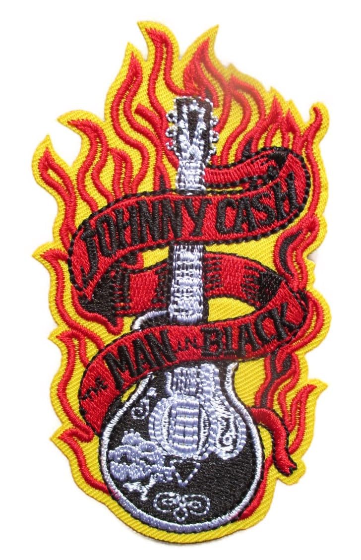 Hotrodspirit – Patch Johnny Cash Logo Gitarre mit Flammen 10 x 6 cm Abzeichen Jacke Jacke von hotrodspirit