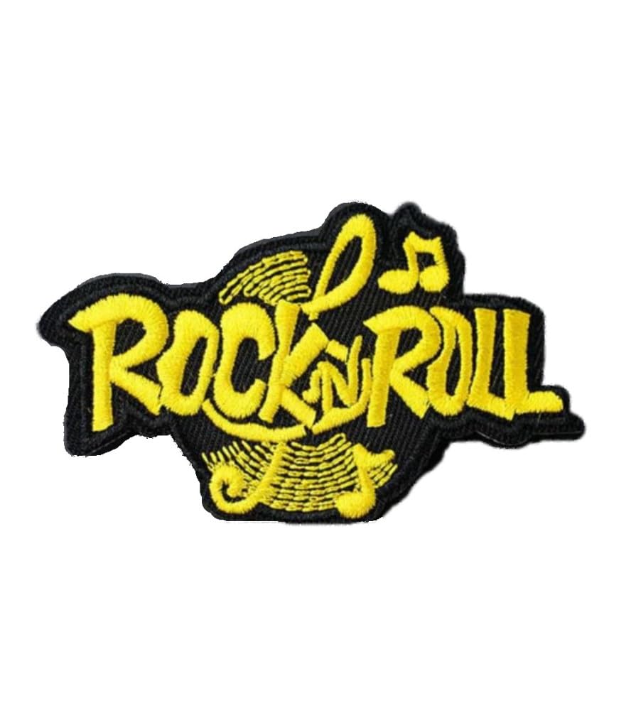 hotrodspirit – Patch Logo Rock & Roll gelb 8 x 5 cm Aufnäher zum Aufbügeln für Jacke Blouson von hotrodspirit