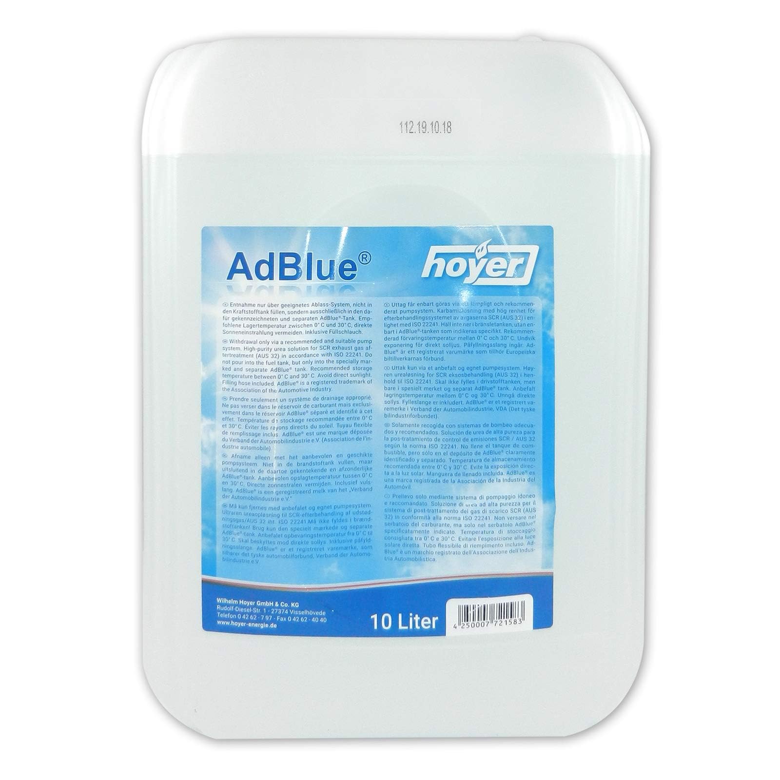 Hoyer AdBlue Hochreine SCR Harnstofflösung ISO 22241, 10 Liter Hoyer AdBlue Hochreine SCR Harnstofflösung ISO 22241, 10 Liter von hoyer