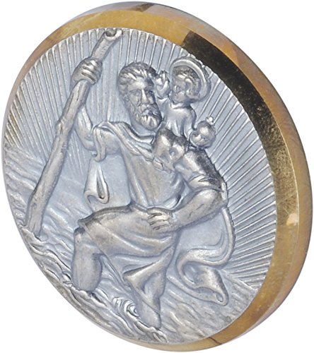 hr-imotion Sankt Christopherus Plakette mit goldenen Rahmen [Made in Germany | selbstklebend | 43mm Durchmesser] - 10210101 von HR-imotion