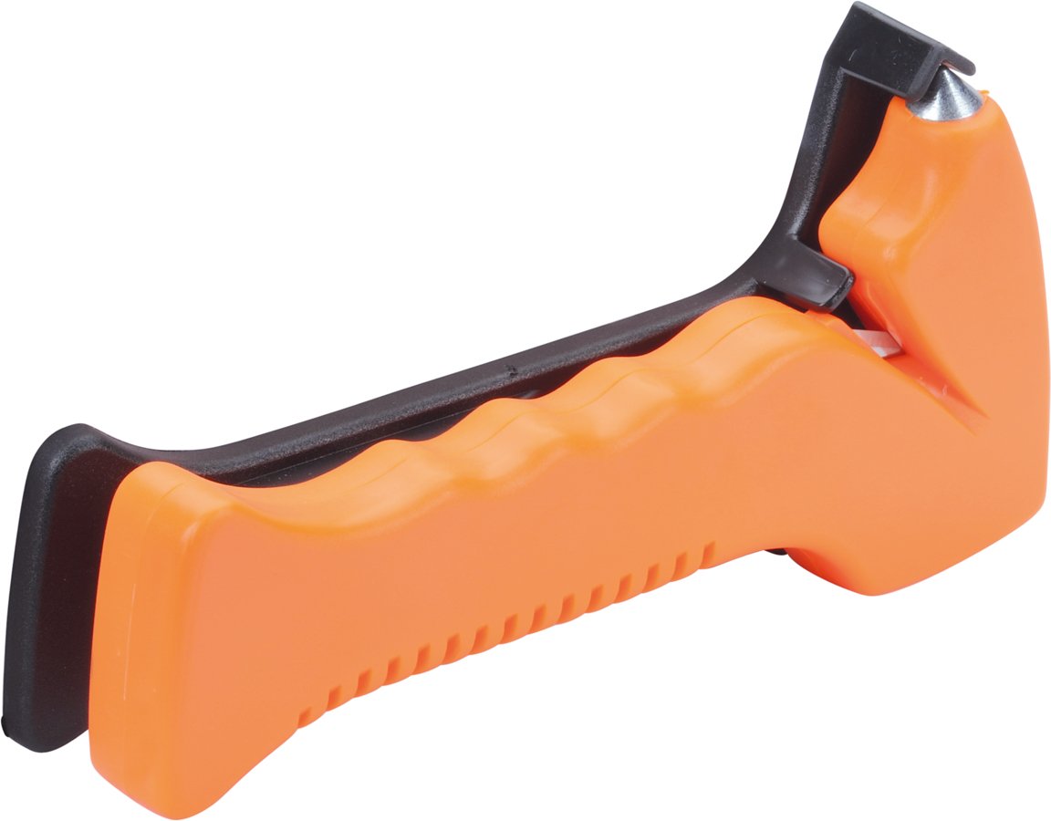hr-imotion Sicherheitshammer mit gehärteter Stahlspitze und Gurtschneider [Made in Germany | Schraub- oder Klebemontage (inklusive Material)] - 12410101 von HR-imotion