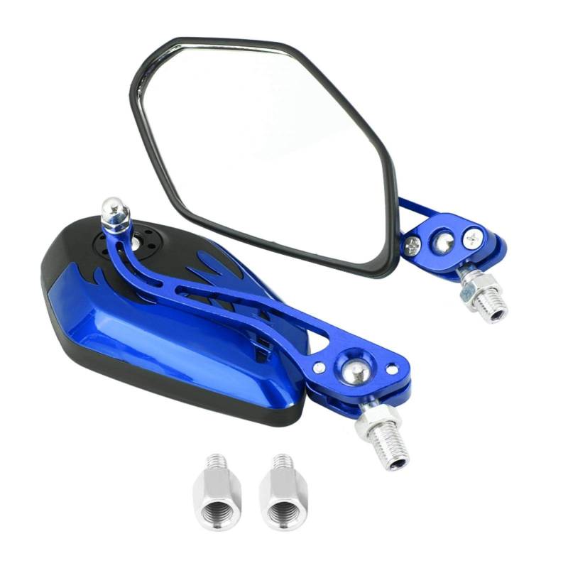 1 Paar Rückspiegel, 1 Paar 8mm 10mm Universal Motorrad Roller Aluminium Flammenmuster Seitenrückspiegel(Blau) von huaer