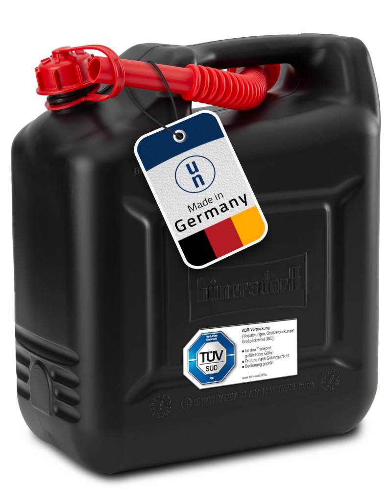 hünersdorff Kraftstoff-Kanister 862800 COMPACT 10l für Benzin, Diesel und andere Gefahrgüter, UN-Zulassung, made in Germany, TÜV-geprüfter Produktion, schwarz von hünersdorff