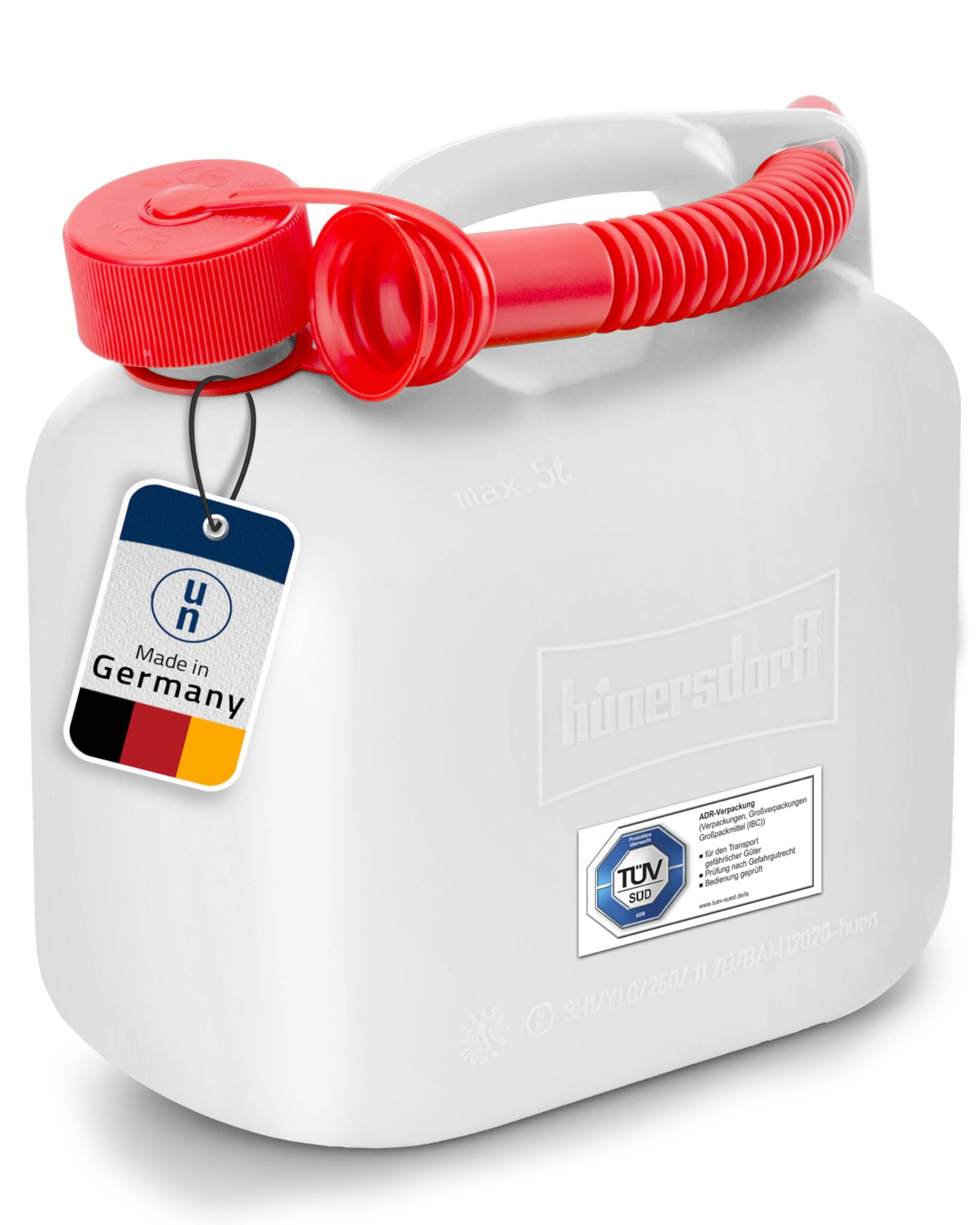 hünersdorff Kraftstoff-Kanister 811500 STANDARD 5l für Benzin, Diesel und andere Gefahrgüter, UN-Zulassung, made in Germany, TÜV-geprüfter Produktion, weiß hünersdorff Kraftstoff-Kanister 811500 STANDARD 5l für Benzin, Diesel und andere Gefahrgüter, UN-Zulassung, made in Germany, TÜV-geprüfter Produktion, weiß von hünersdorff