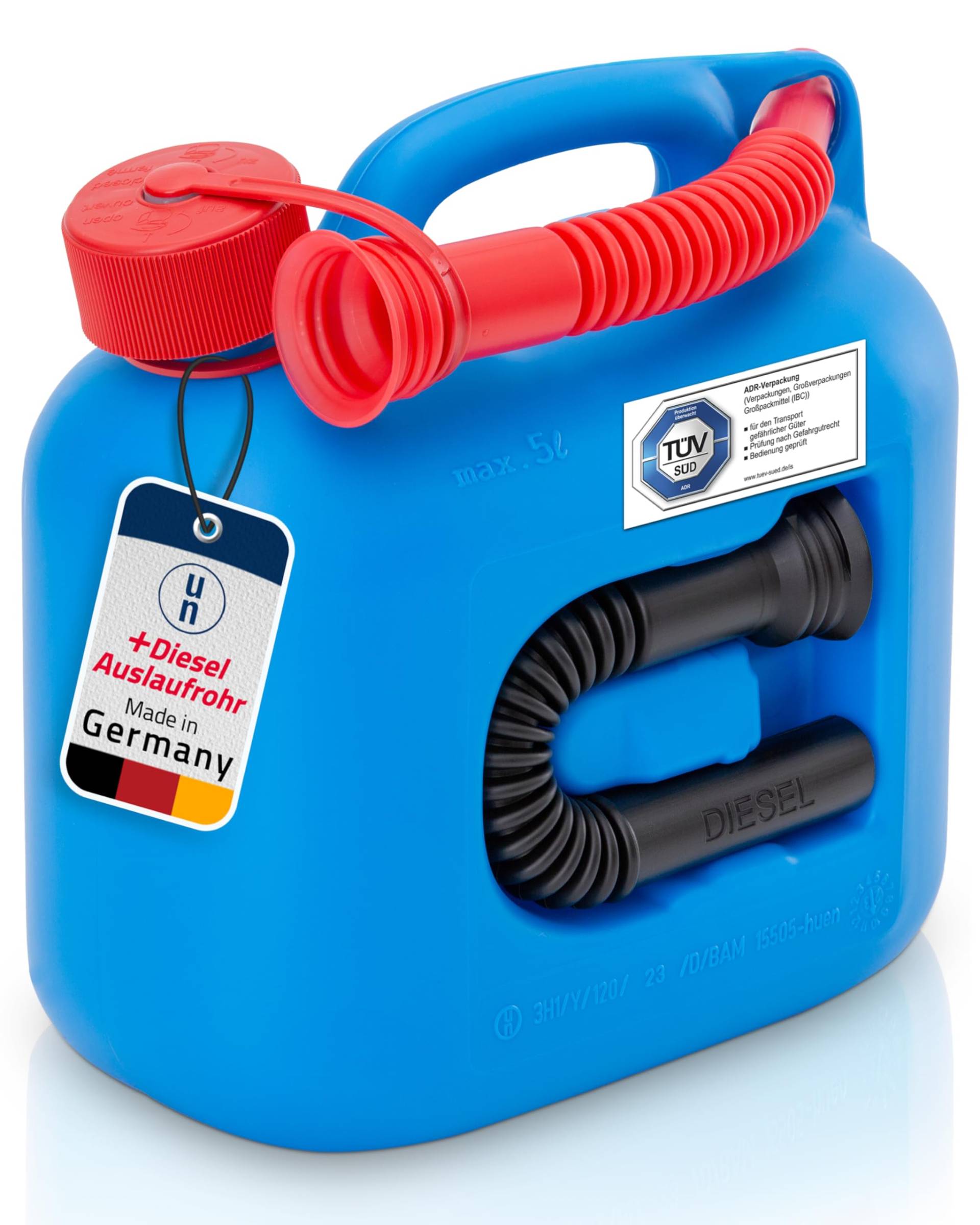 Hünersdorff Premium Fuel Canister 5 L for Petrol, Diesel and Other Dangerous Goods, UN Approval, Made in Germany, TÜV-Tested Production, Blue von hünersdorff