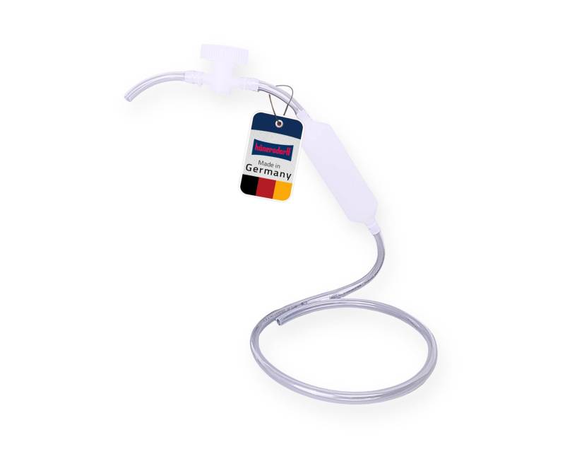 hünersdorff Ansaugpumpe mit Absperrhahn & Schlauch – Vielseitige Handpumpe - Siphon Pumpe für Benzin, Lebensmittel, Chemikalien – Transferpumpe, transparent, Made in Germany von hünersdorff