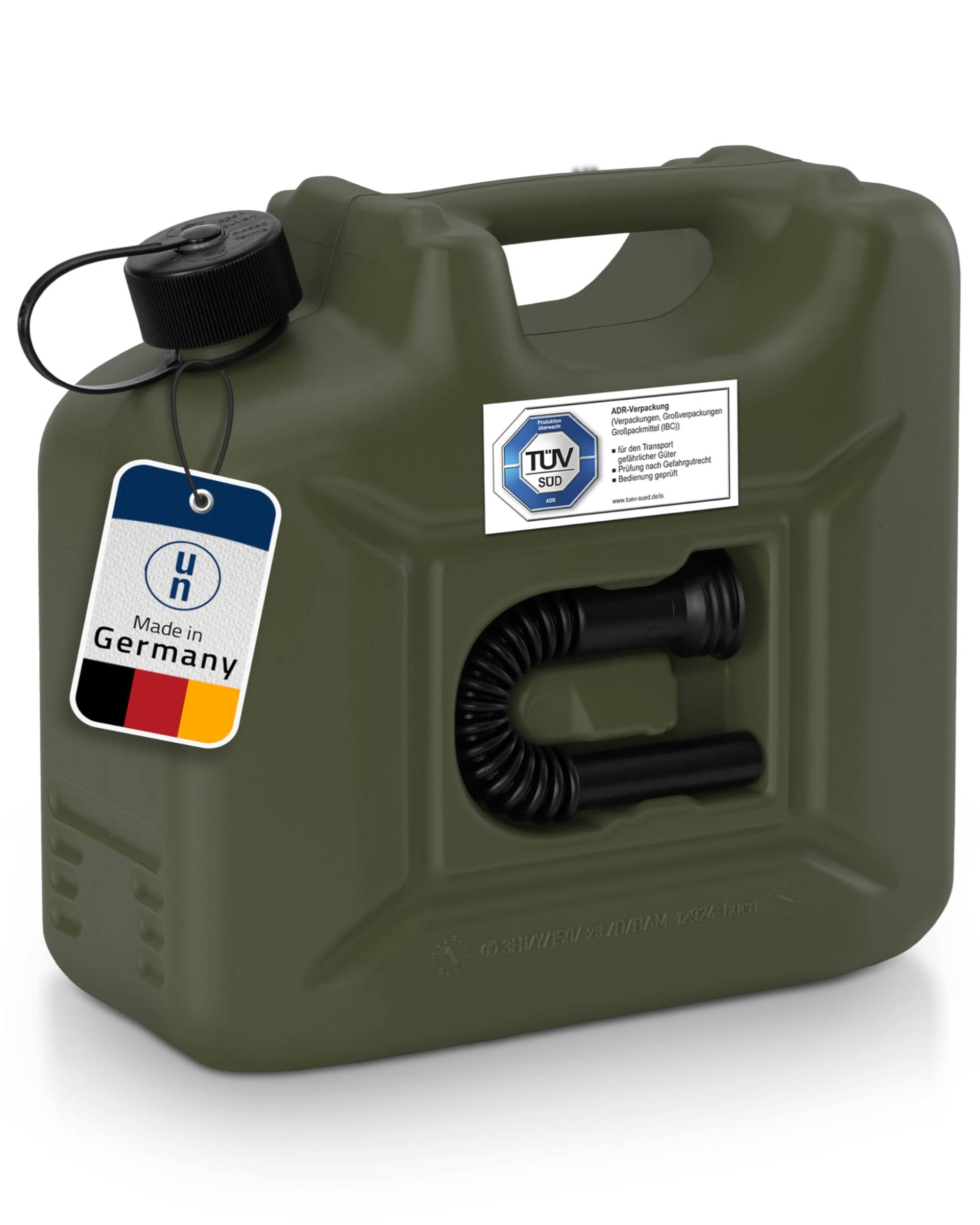 hünersdorff 801000 Kraftstoff-Kanister PROFI 10l für Benzin, Diesel und andere Gefahrgüter, UN-Zulassung, made in Germany, TÜV-geprüfte Produktion, oliv von hünersdorff