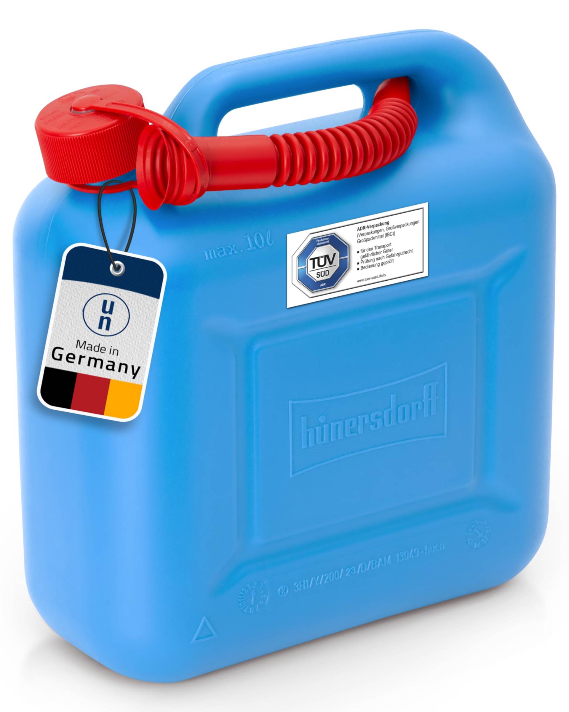 hünersdorff Kraftstoff-Kanister STANDARD 10l für Benzin, Diesel und andere Gefahrgüter, UN-Zulassung, made in Germany, TÜV-geprüfter Produktion, blau hünersdorff Kraftstoff-Kanister STANDARD 10l für Benzin, Diesel und andere Gefahrgüter, UN-Zulassung, made in Germany, TÜV-geprüfter Produktion, blau von hünersdorff