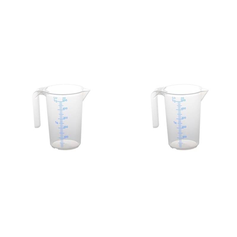 hünersdorff Messbecher 0,5l | Polypropylen (PP) | bruchsicher und spülmaschinengeeignet | offener Griff |, Transparent+blau (Packung mit 2) von hünersdorff