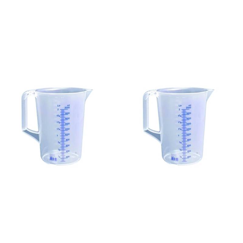 hünersdorff Messbecher 2l | Polypropylen (PP) | bruchsicher und spülmaschinengeeignet | geschlossener Griff | blaue Skala (Packung mit 2) von hünersdorff