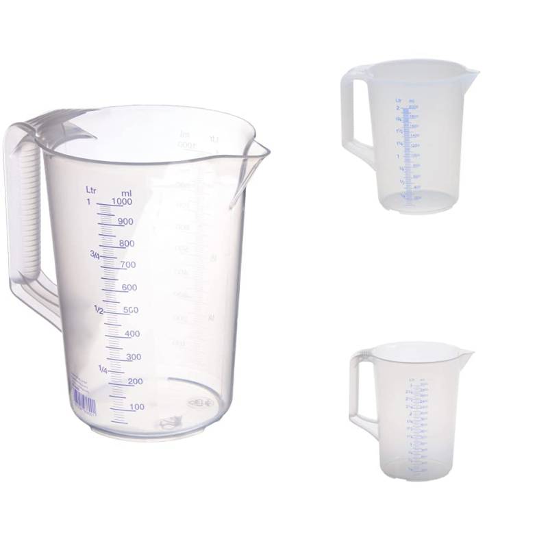 hünersdorff Messbecher Set 3teilig | 1/2 / 3 Liter | Polypropylen (PP) | bruchsicher und spülmaschinengeeignet | geschlossener Griff | blaue Skala von hünersdorff