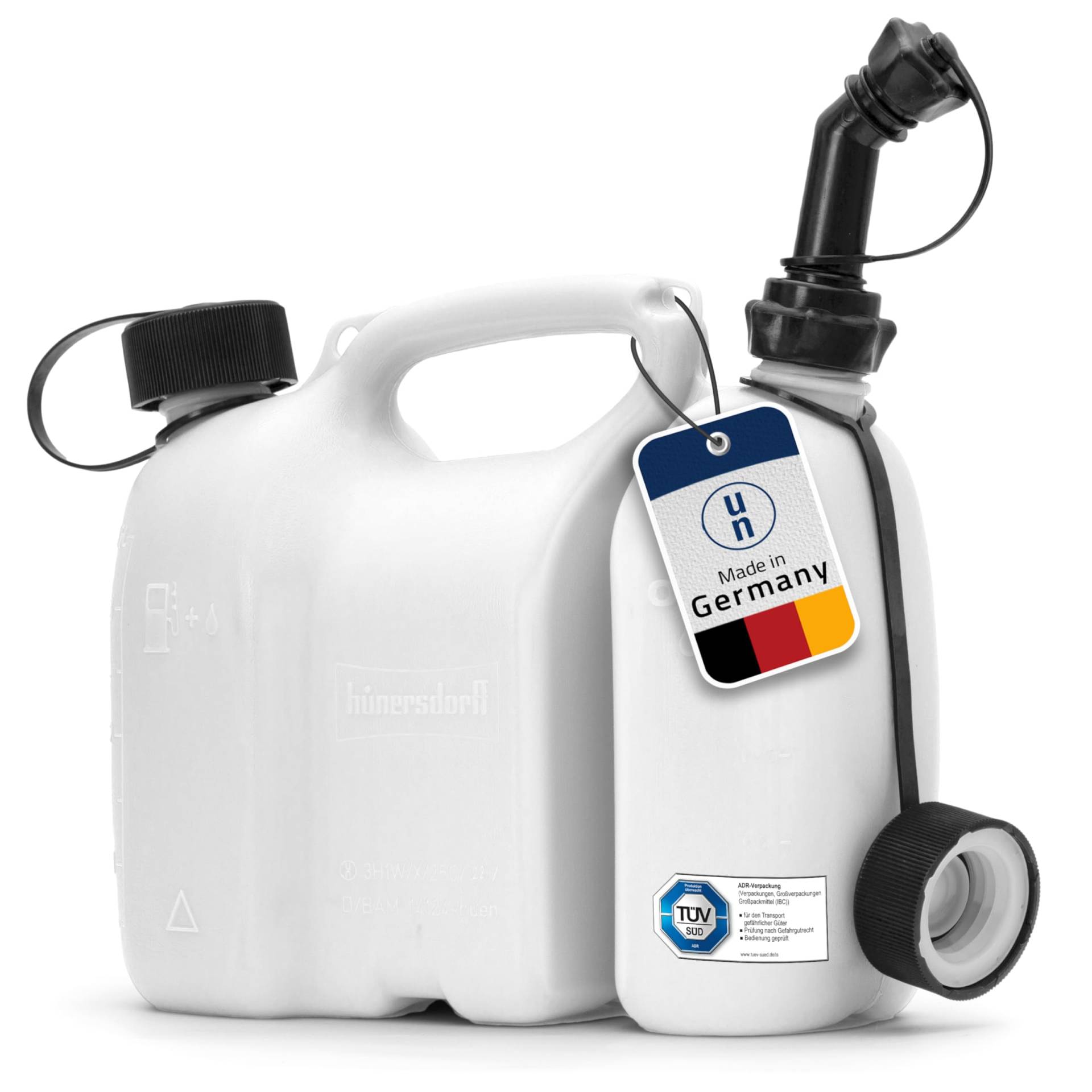 hünersdorff 803900 PROFI Doppelkanister / Kombikanister für Kraftstoff und Öl mit Kindersicherung und Auslaufrohr, 3 + 1,5 Liter, UN-Zulassung, Made in Germany, Weiß hünersdorff 803900 PROFI Doppelkanister / Kombikanister für Kraftstoff und Öl mit Kindersicherung und Auslaufrohr, 3 + 1,5 Liter, UN-Zulassung, Made in Germany, Weiß von hünersdorff