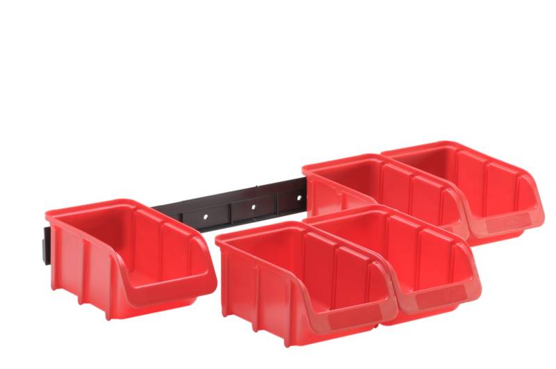 hünersdorff Sichtboxen-Set: 1x Kunststoffschiene plus 5 x Lagerboxen der Größe 1, Wandhalter inkl. Aufbewahrungsboxen für Regalsystem von hünersdorff